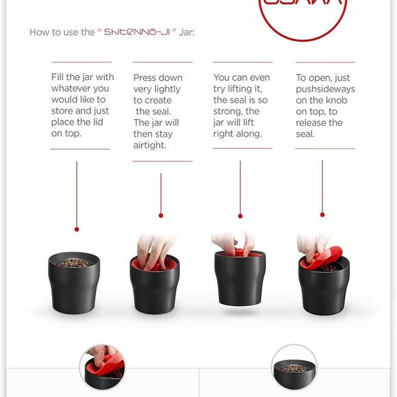 Osaka Jar, Self-Sealing Airtight Storage Jar 13.5oz."Shitenno-ji" (Black) - Picture 4 of 5